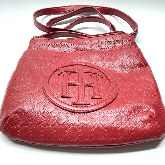 Tommy Hilfiger Crossbody Shoulder Strap Zipper Faux Leather Red Bag Purse - Picture 6 of 9